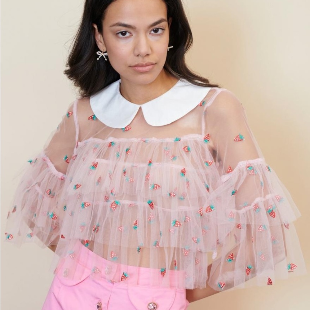 Sister Jane tulle Strawberry sheer top NWOT